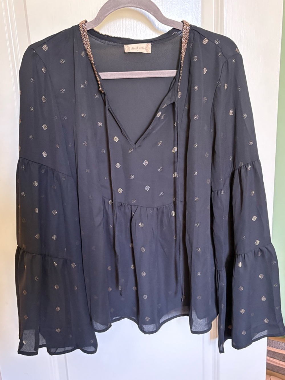 Altar’d State • Black and Gold Sheer Peasant Blouse